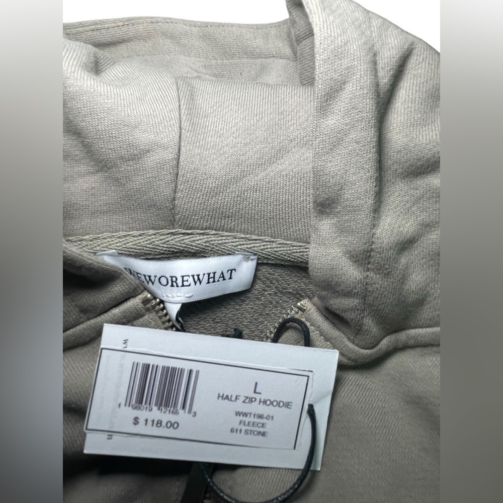 Weworewhat NWT Tan Cropped Half Zip Hoodie 100% Cotton Size Large - Picture 6 of 6